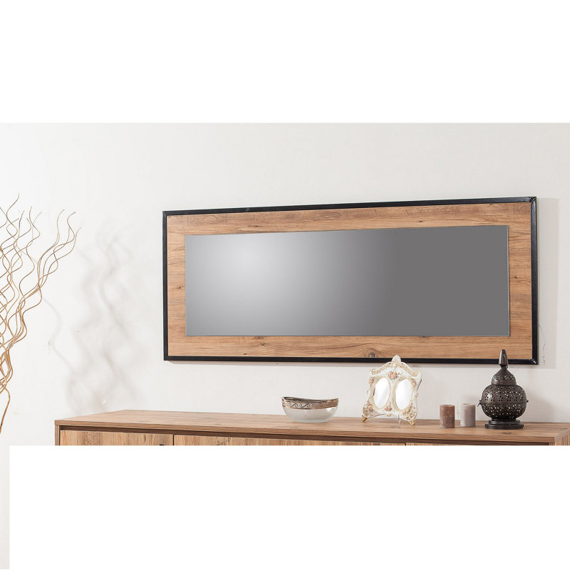 Bodaway Wood Framed Wall Mounted Accent Mirror in Black/Brown, 60cm H x 150cm W