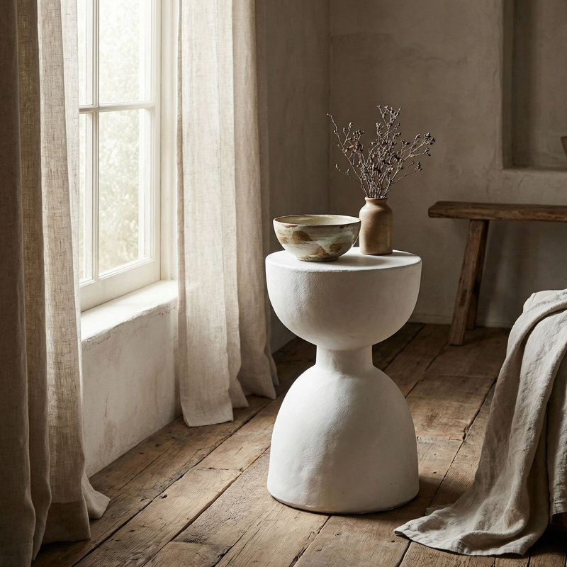 Tabouret de sablier en fibre de ciment blanc