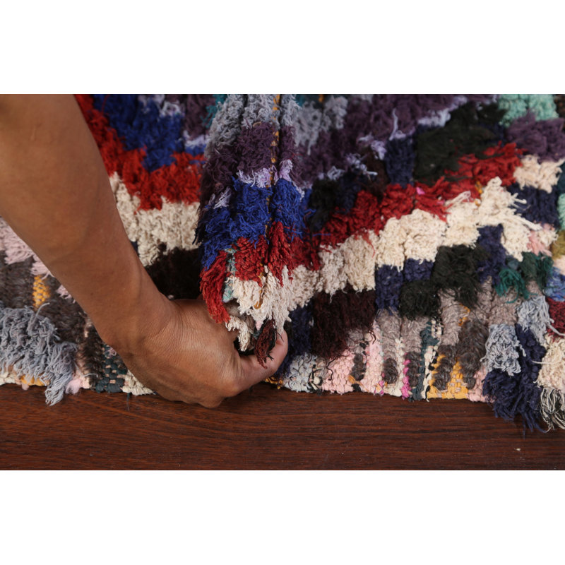 Tapis de couloir multicolore en laine noué à la main de conception unique 2 pi 6 po x 6 pi 10 po