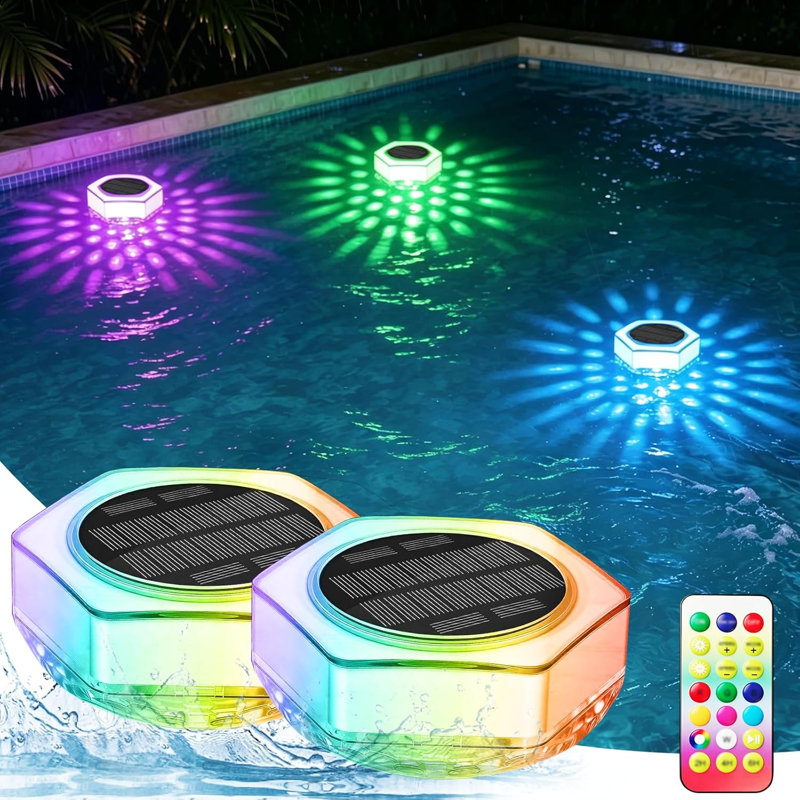 Lumières de piscine solaires flottantes, lumières de piscine à DEL RVB avec télécommande, lumières de piscine à énergie solaire imperméables Ip68 pour piscine creusée / hors-terre, étang, décor de fête, mode statique et dynamique