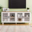 Meuble télé Farmhouse avec portes en verre trempé pour téléviseur de 70 po ou moins, buffet polyvalent avec tablettes réglables, armoire buffet avec 5 pieds en bois massif en forme de gourde pour le salon