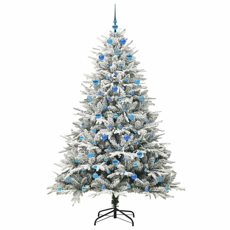 Artificial Pre-lit Christmas Tree with Ball Set, White/Blue, 210cm H