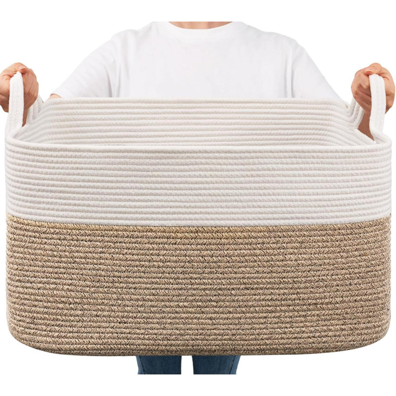 Panier à couverture tissé, paniers de rangement pour l'organisation, panier à jouets rectangulaire en corde de coton pour le salon, la chambre à coucher