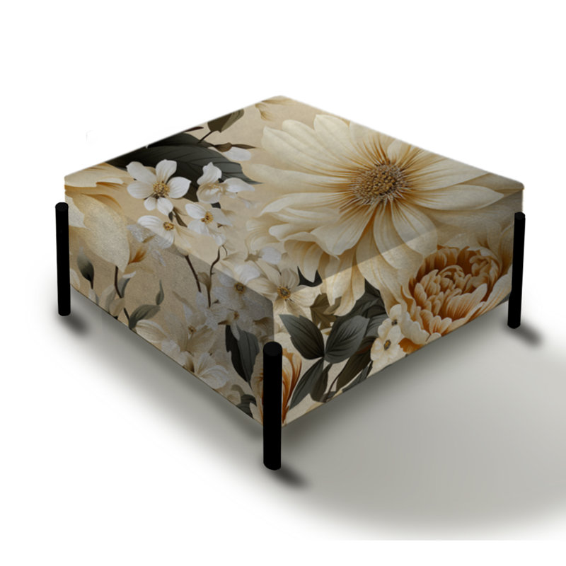 Vintage Neutrals Mosaic Flowers II - Boho Large Square Ottoman