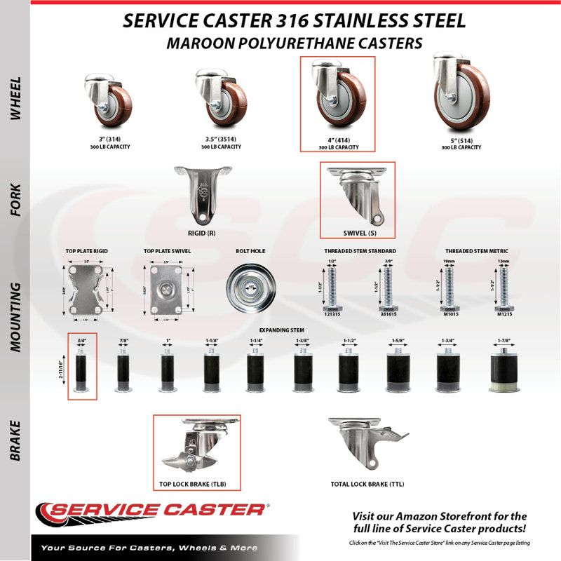 Polyurethane Casters, Maroon