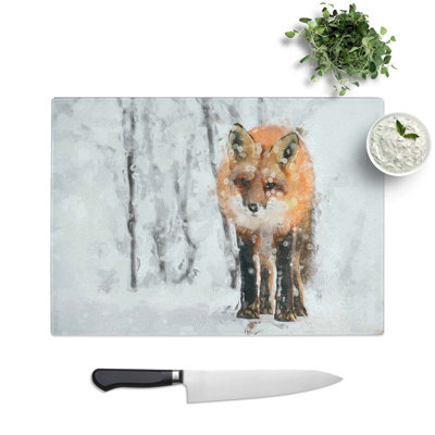 Tempered Glass Fox in a Winter Forest Chopping Board