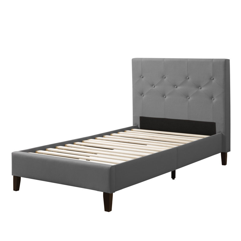 Lit plateforme tapissier Achilles, Simple / 1 place, Gris clair