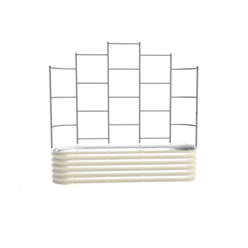 17" Tall 6 In 1 Modular Metal Outdoor Raised Garden Bed With Trellis, Pearl White