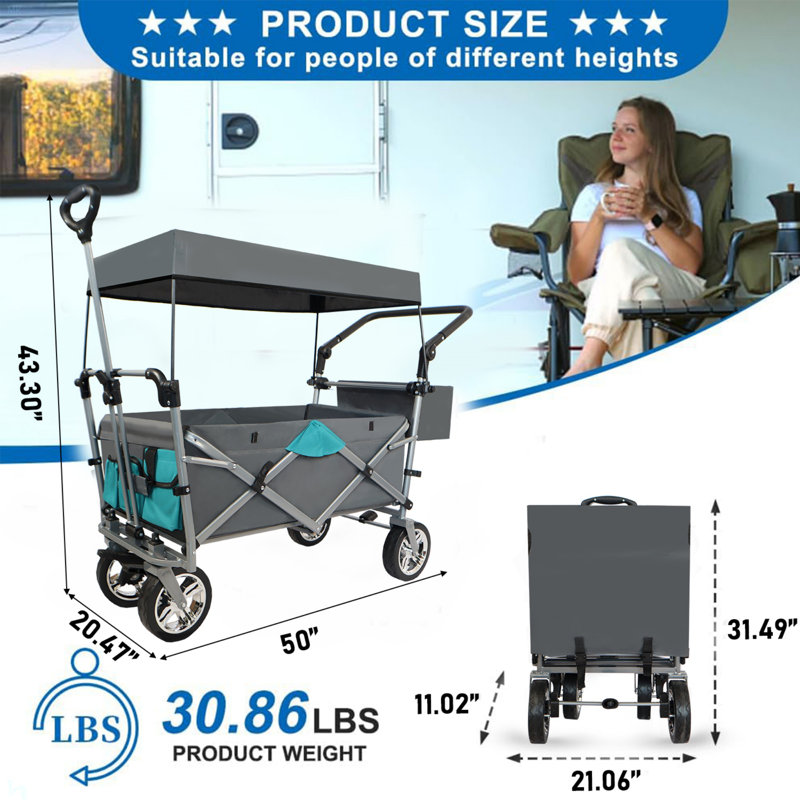 Chariot pliable à pousser et tirer avec auvent amovible