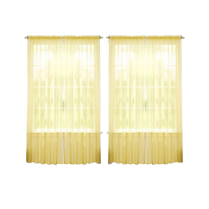 Solid Color Sheer Rod Pocket Curtain Panels, Bright Yellow