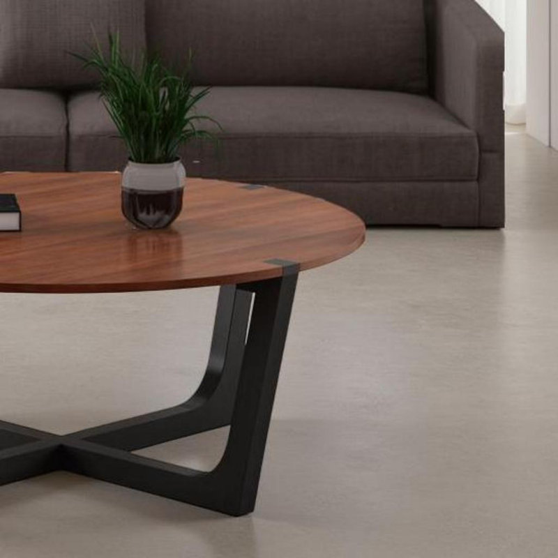 Table basse en bois massif 44 po - Table ronde moderne en acacia brun et noir