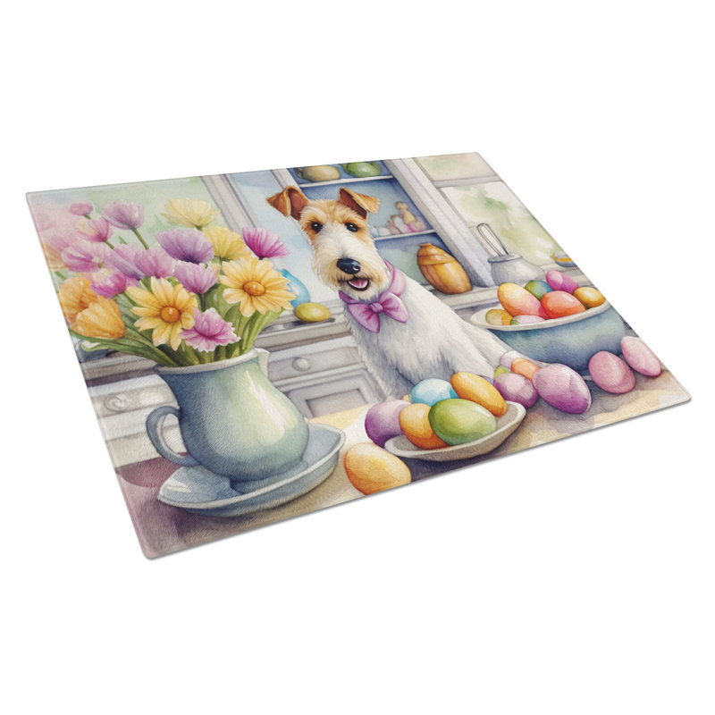 Decorating Easter Fox Terrier Glass Cutting Board