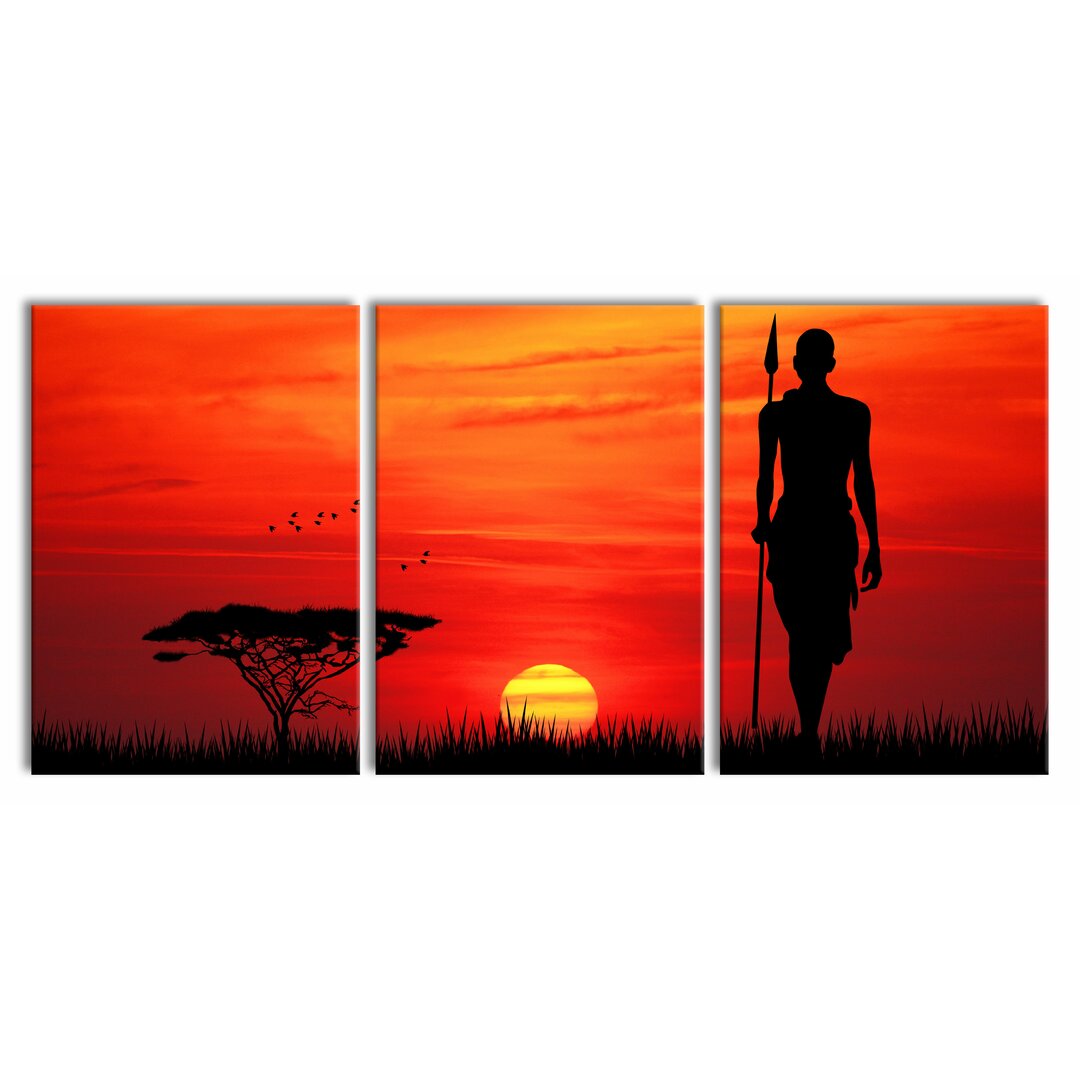 3-tlg. Leinwandbilder-Set Red Sunset in Africa