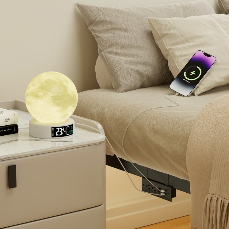 14" King Bed Frame with LED Lights & Power Outlets, Shin-Friendly Set-Back Legs, No Box Spring Needed, King, 14"