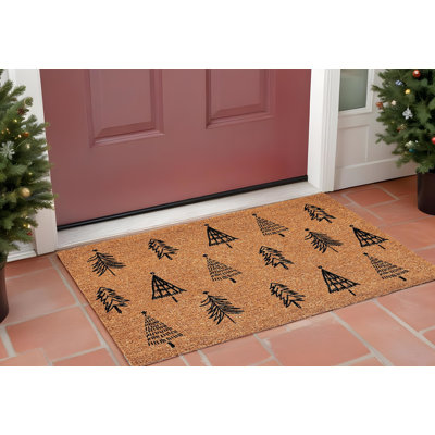 17" X 29" Natural and Black Coir Floral Welcome Outdoor Door Mat