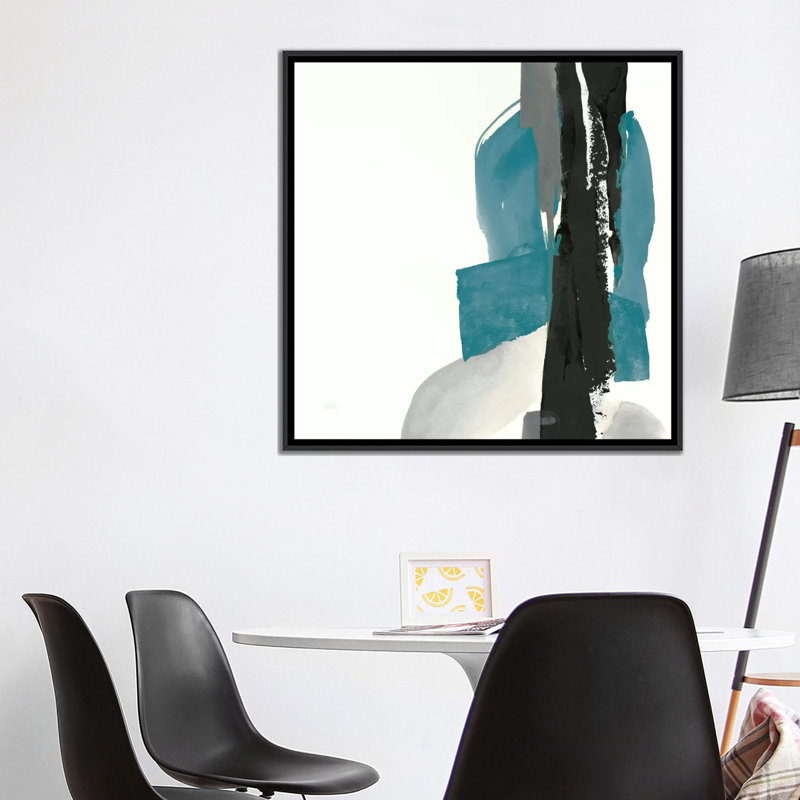 " Black And Teal I ", 18" H x 18" W x 1.5" D, Black Framed Canvas, No Mat