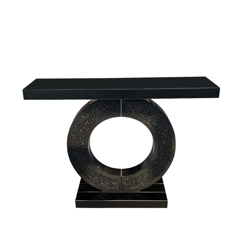 O-Shaped Mirrored Console Table With Crystal Base, Elegant Entryway Furniture For Living Room, Foyer, And Hallway Decor.