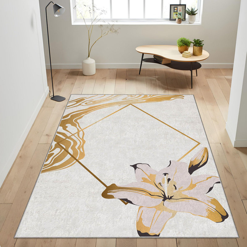Premium Woven Carpet, 3.3 x 4.6 Feet | 100% Polyester, 740 g/m² | Non-Slip Felt Dot Underside, Machine Washable at 86°F, 0.16 Inch Pile Height | Stylish Digital Print, Easy to Clean, Perfect for Any Room