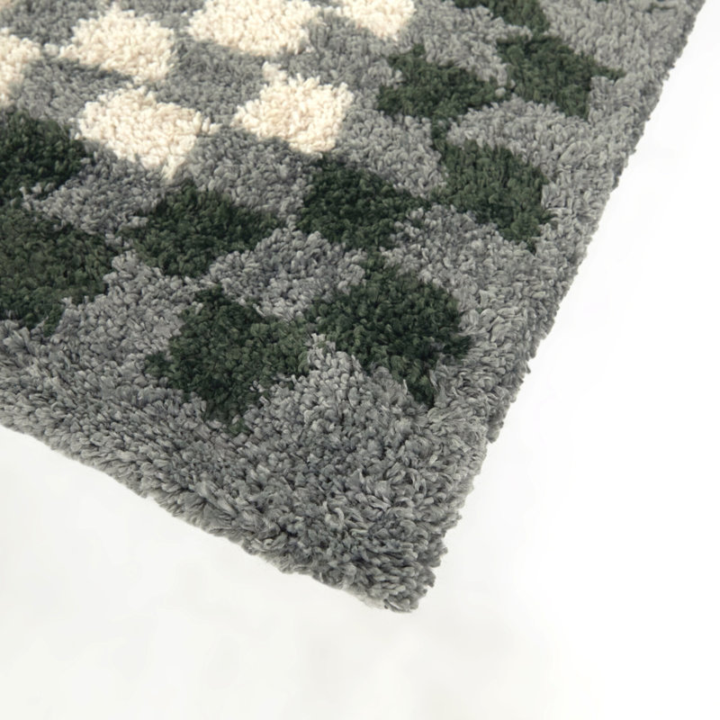 Wingate Grey/Green Checkered Shag Area Rug, Rectangle 7'10" x 10'