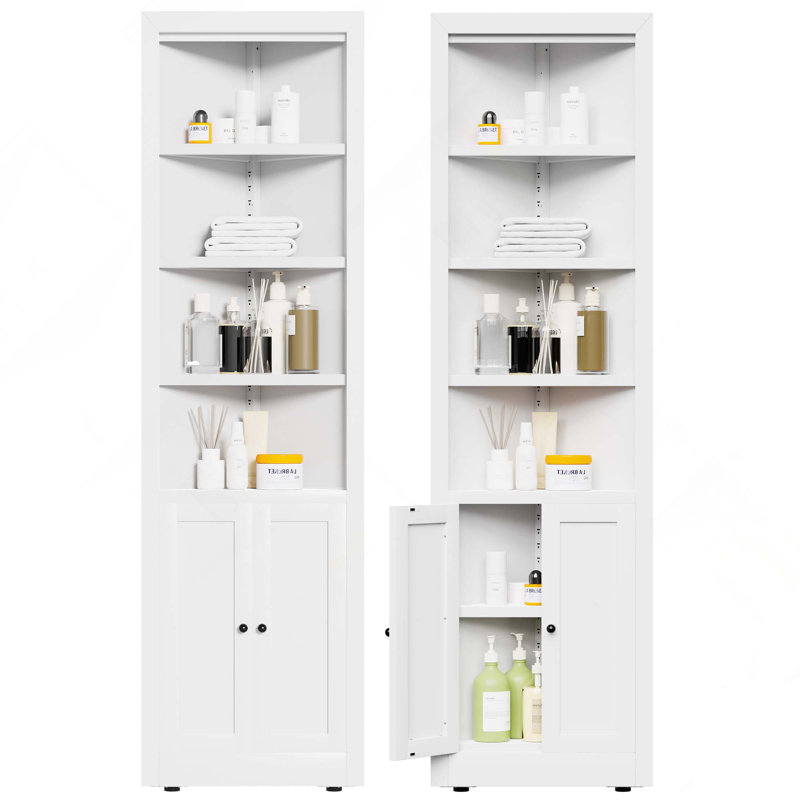 71-Inch Tall Corner 5-Tier Metal Storage Cabinet With 2 Doors & Adjustable Shelves For Pantry, Living Room, Bathroom, Laundry Room