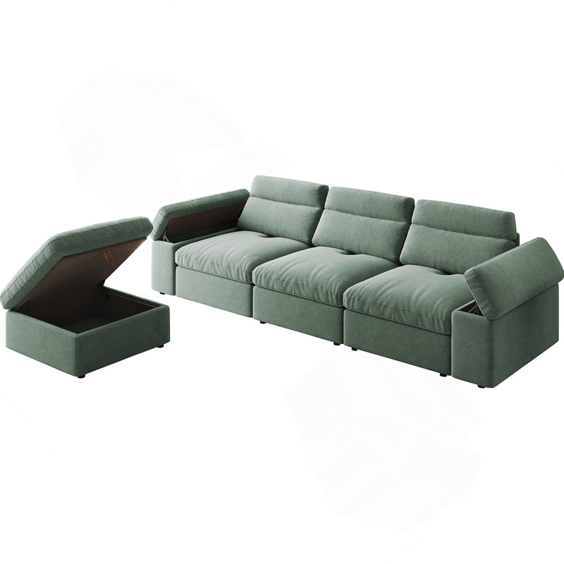 Comfortable And Functional Cotton And Linen Combination Sofa With Adjustable Down Backrest, Storage Space, Suitable For Living Rooms And Bedrooms