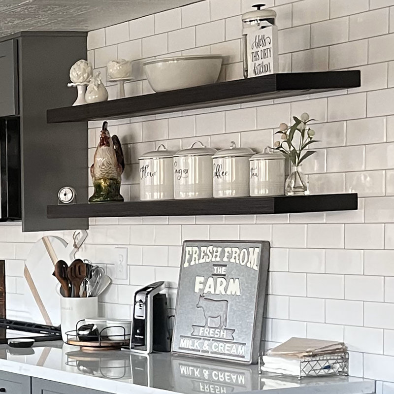 Pine Floating Shelf, 2" H x 36" W x 12" D, Black