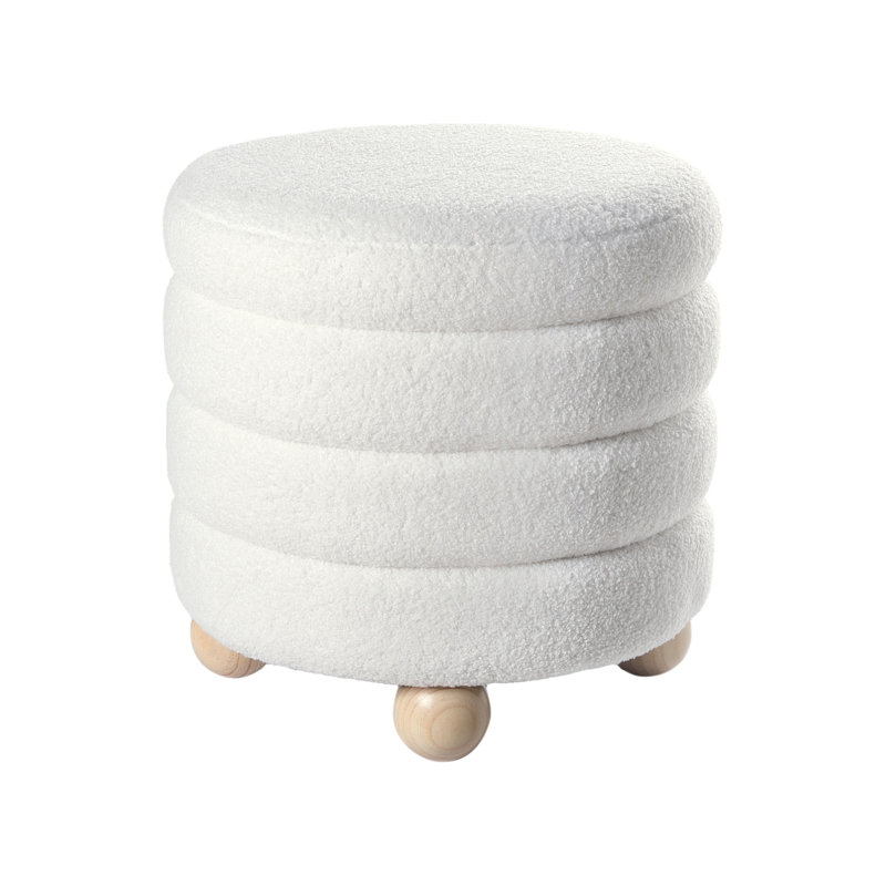 CHILLY 42cm Wide Round Solid Colour Pouffe Ottoman, White