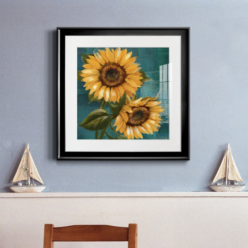 Tournesol II par J Paul - Estampe botanique vintage, encadrée sous verre et sous passe-partout, décoration murale pour salon et salle à manger