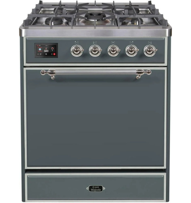 Cuisinière à double combustible 30 pouces ILVE Majestic II, 5 brûleurs en laiton, 4 cu. Capacité du four (porte pleine)