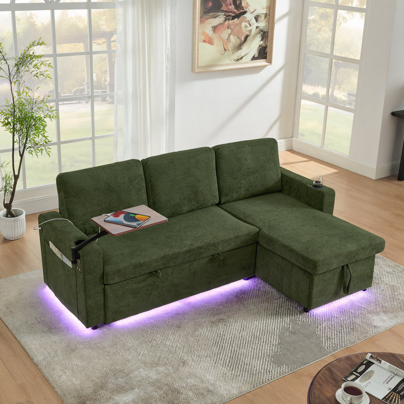 Canapé-lit Chenille, Vert