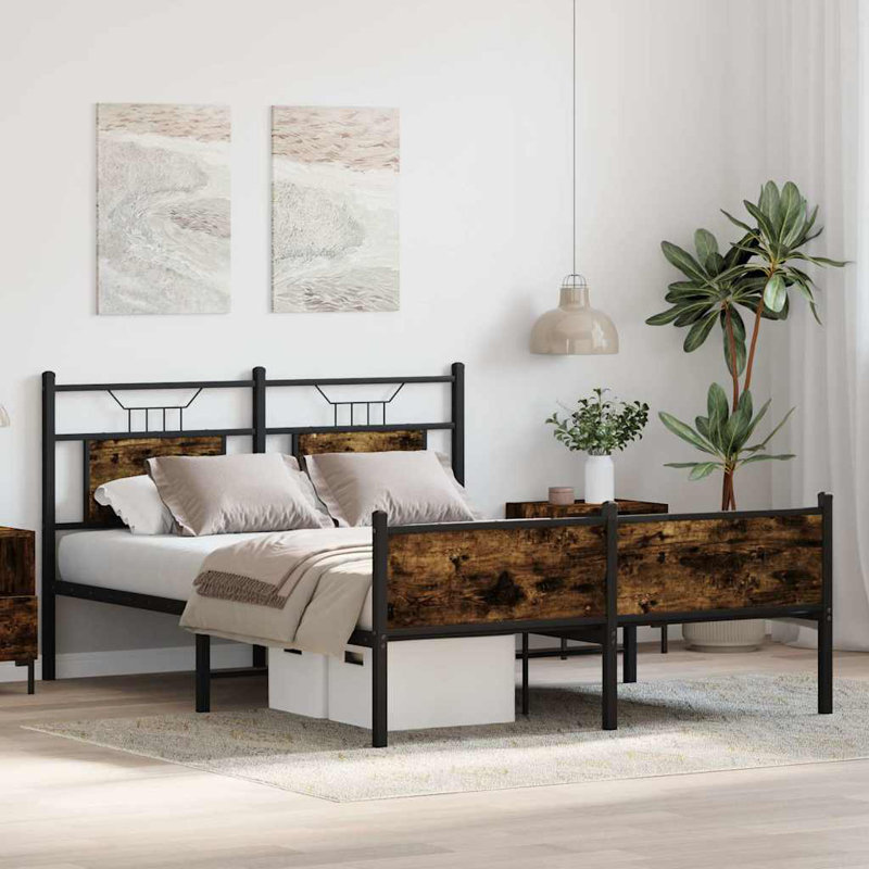 Bed Frame Without Mattress Engineered Wood, Kingsize (5'), Smoked Oak