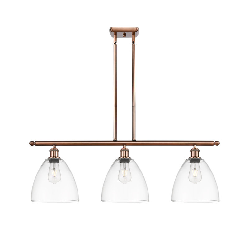 Luminaire suspendu linéaire à 3 lumières pour îlot de cuisine Amnah, H 43,75 po x l 36 po x P 7,5 po, Transparent