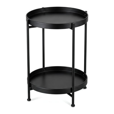 Compact Round Metal End Table, 2-Tier Storage Side Table, 20.3" Tall Small Coffee Table for Small Spaces