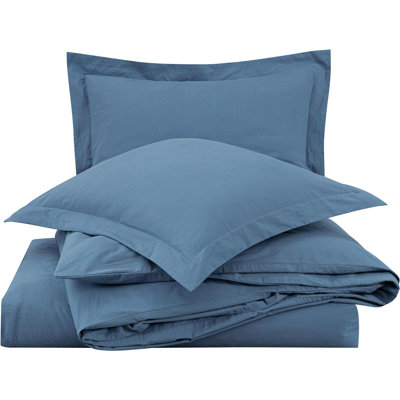  Solid Color 100% Washed Cotton Duvet Cover Set 