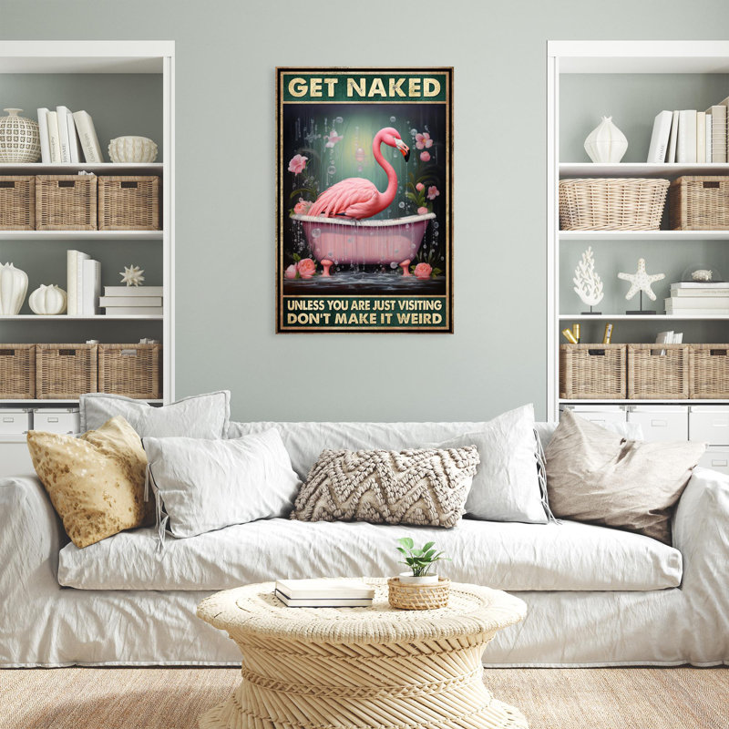 Flamant rose dans une baignoire, impression sur toile, H 14 po x l 11 po x P 1,25 po