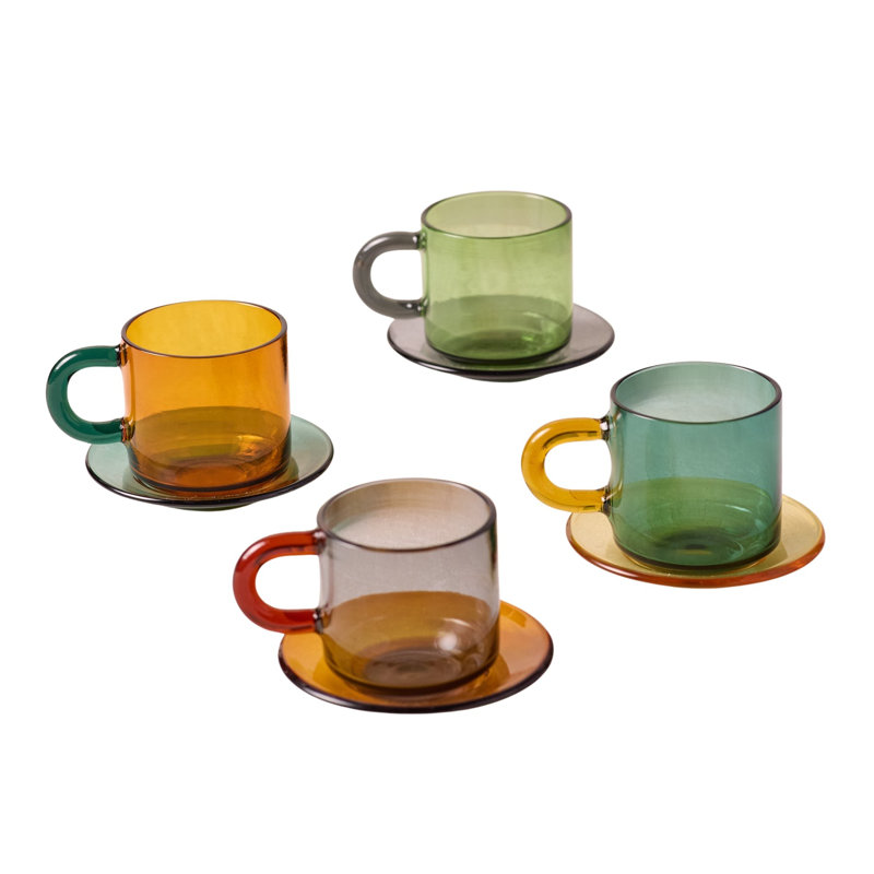 Tasse à espresso et soucoupe en verre Niko, ensemble de 4