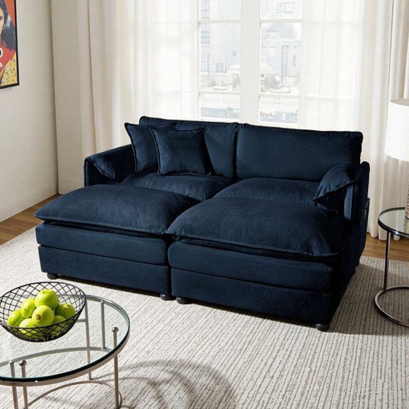 Modular Sectional Sofa with Ottomans, Premium Chenille Fabric Upholstery, 29.92 Inch Seat Depth, Blue