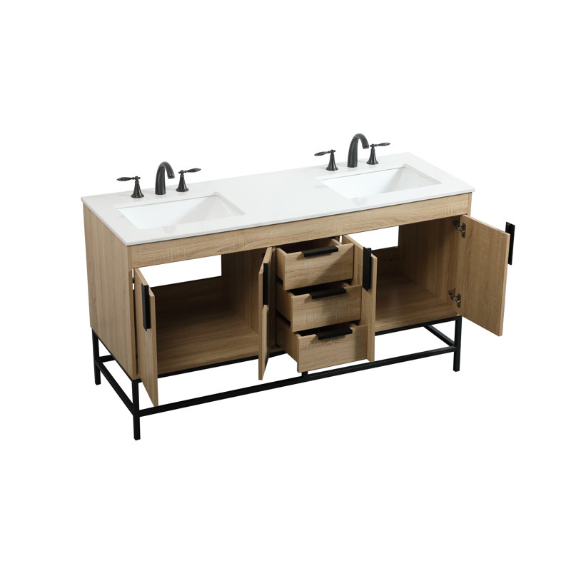Ensemble de meuble-lavabo double 60 po Eugene, Bois de manguier
