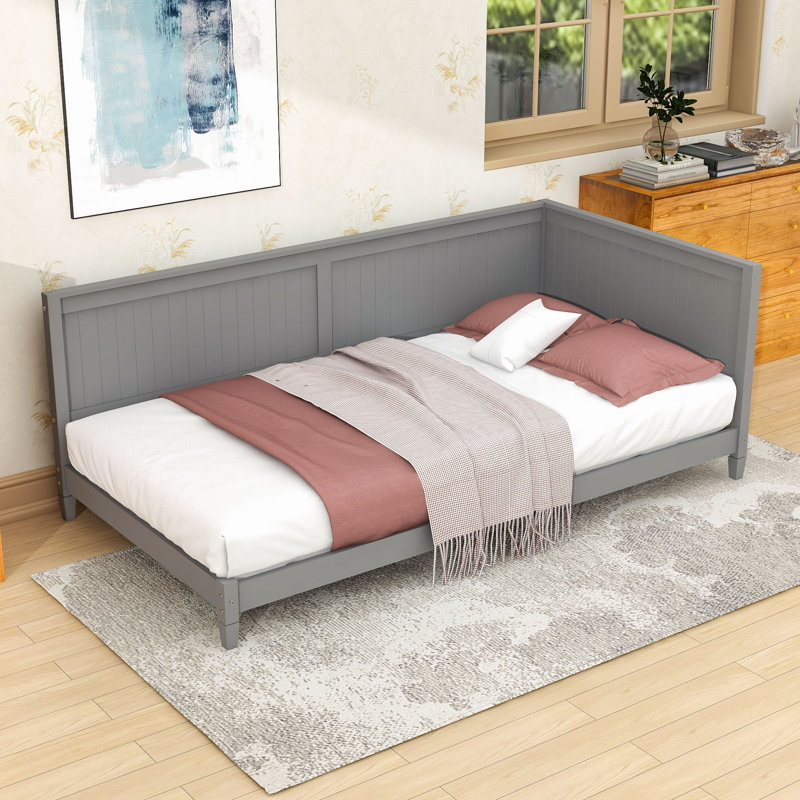 Twin Size Wooden Daybed with Slats, Gray
