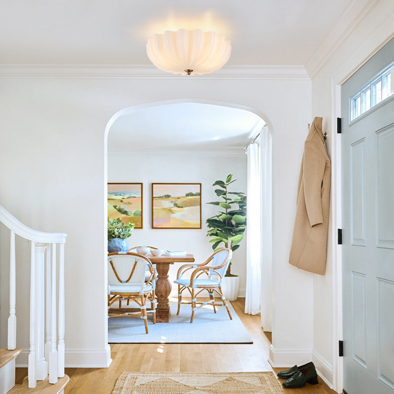 3-Light Milky White Glass Semi-Flush Mount 