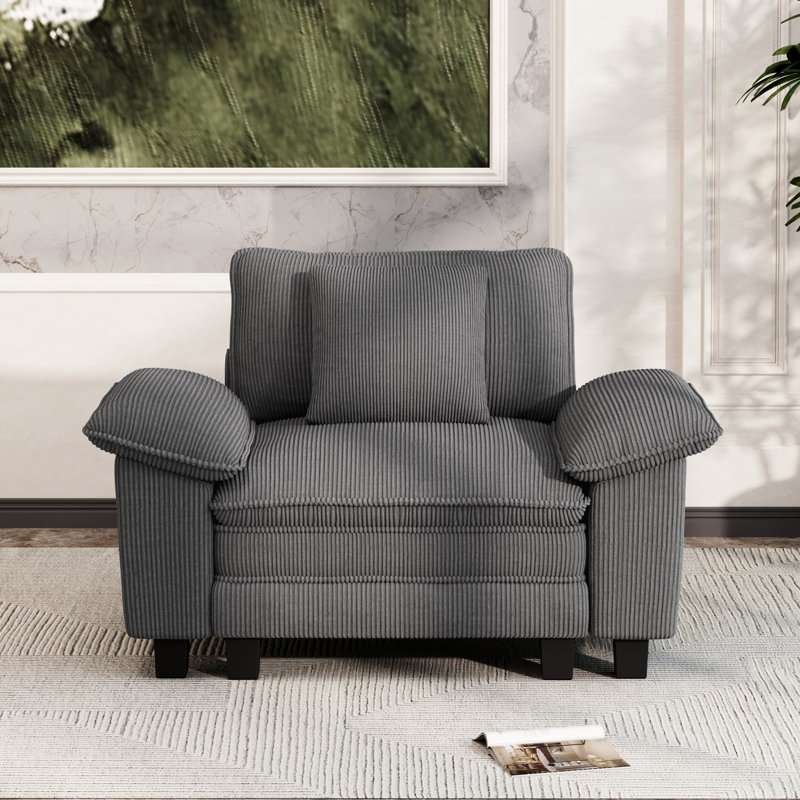 Fauteuil à assise profonde avec coussin décoratif, Velours côtelé gris