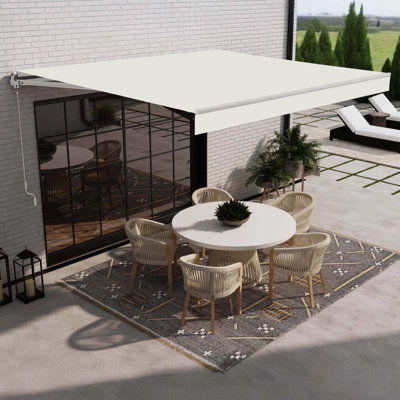 ALEKO Motorized Retractable Outdoor Awning with White Frame, Cloud