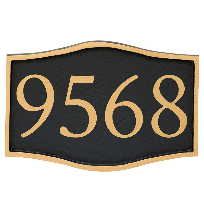 Plaque d’adresse murale sur 1 ligne serif, Noir, Or