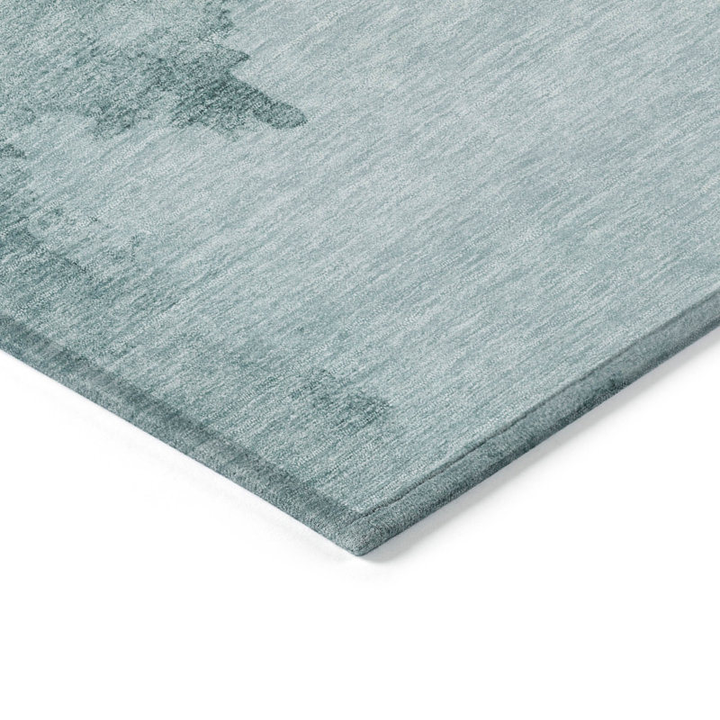 Teal Abstract Washable Indoor/Outdoor Rectangular Rug 3' x 5'