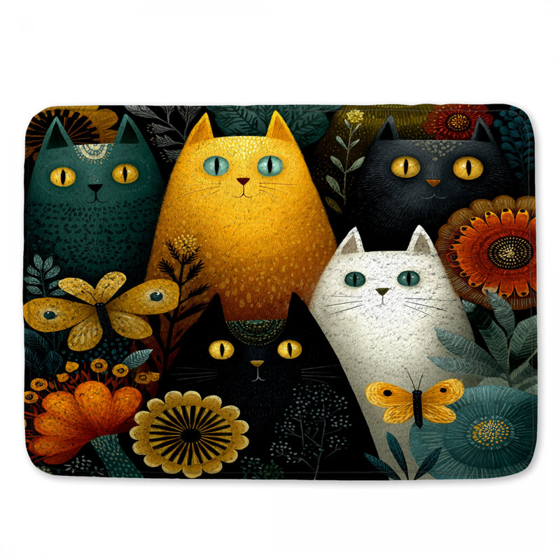 Tapis de bain coloré avec chats et fleurs, L 24 po x L 17 po