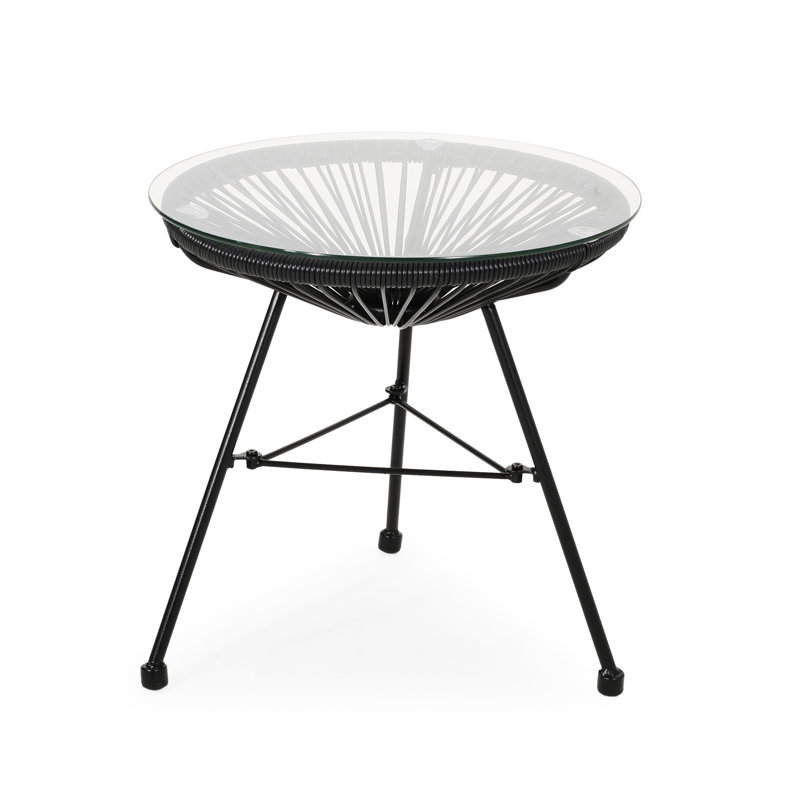 Handmade Side Table With Tempered Glass - Outdoor Decor Piece Smooth Modern, Black