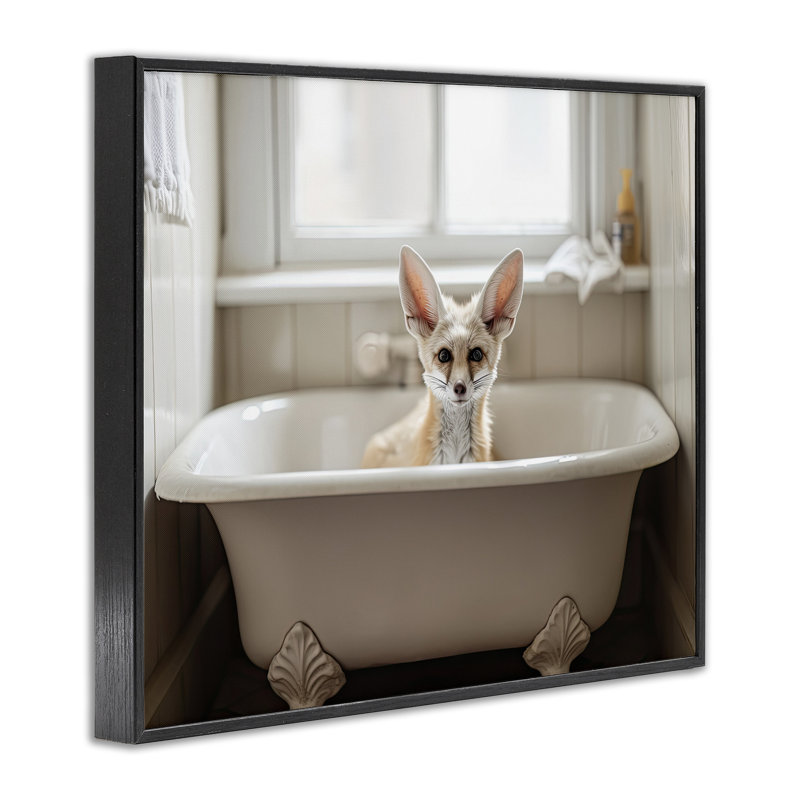 Estampe numérique Big Ear Fox Bath, giclée par Sasha, H 24 po x l 30 po, Giclée encadrée noir minuit