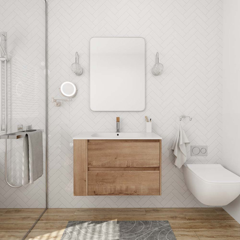 Gatis 29.71'' Single Bathroom Vanity with Acrylic Top, Imitative Oak