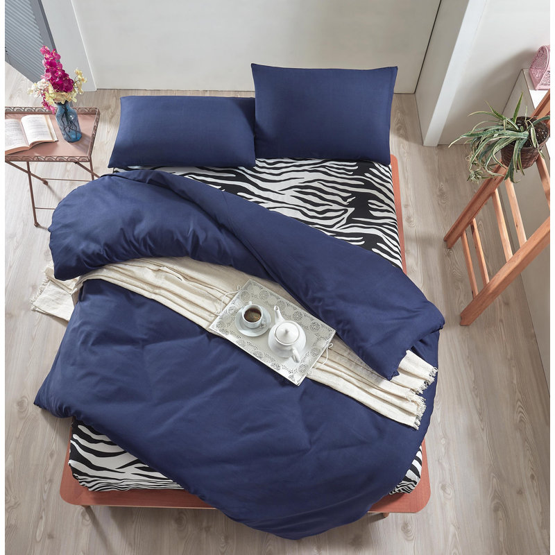 Ensemble de housse de couette 4 pièces en mélange de coton Mesa, Bleu