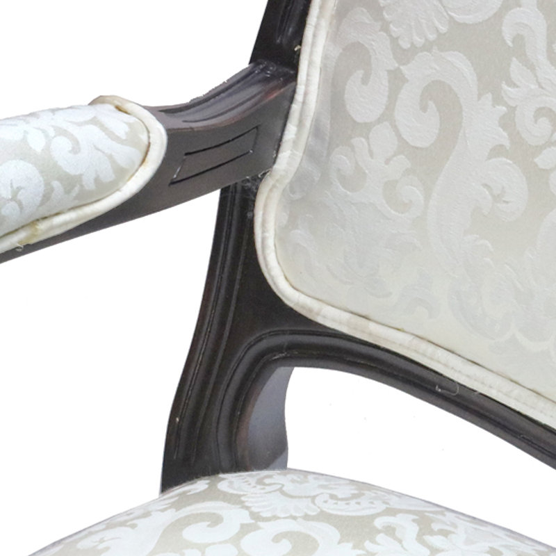 Chaise avec accoudoirs Louis XV, Argent / polyester damassé blanc, Noir